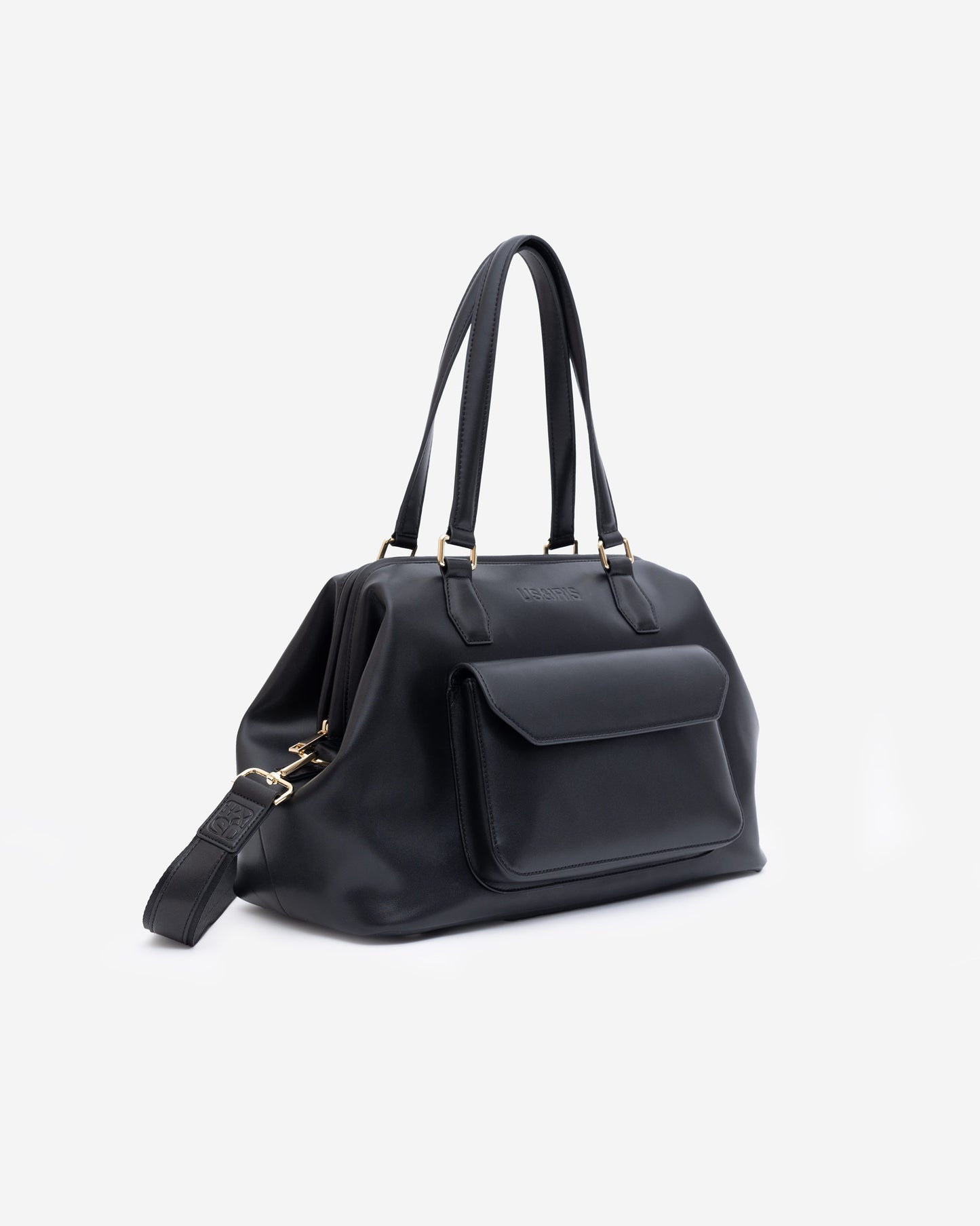 US AND IRIS Noir Mirage Camera Bag ā luxury stylish black leather crossbody handbag with padded interior for DSLR, mirrorless, and film cameras. A fashionable camera bag designed for photographers and content creators.