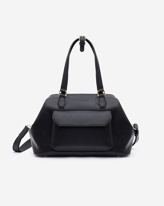 US & IRIS Noir Mirage Crossbody HandbagCamera Bag – chic black leather crossbody with gold hardware, designed for photographers, content creators, and modern creatives seeking a stylish and functional camera handbag.