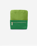 US & IRIS Noir Mirage Camera Pouch open in Emerald and Kermit Green - luxury microfibre leather camera case for digi, film, Canon G7X, and point-and-shoot cameras. Features anti-scratch suede lining, magnetic flap closure, and compact structured design. Designed to protect your camera in style while fitting seamlessly inside the US & IRIS Noir Mirage Camera Bag or used as a standalone pouch for photographers, videographers, and content creators. Gold discreet Zipper  for smaller items